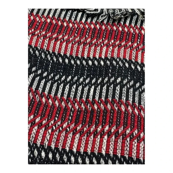NICHOLAS Fringe Tweed Red Black Stripe Cotton Wool Woven Zip Top - Picture 10 of 15
